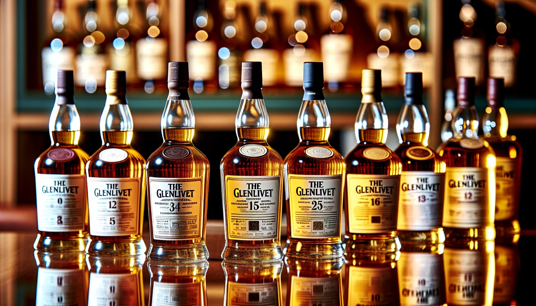 Bottles of The Glenlivet's finest selection of single malt Scotch whiskies